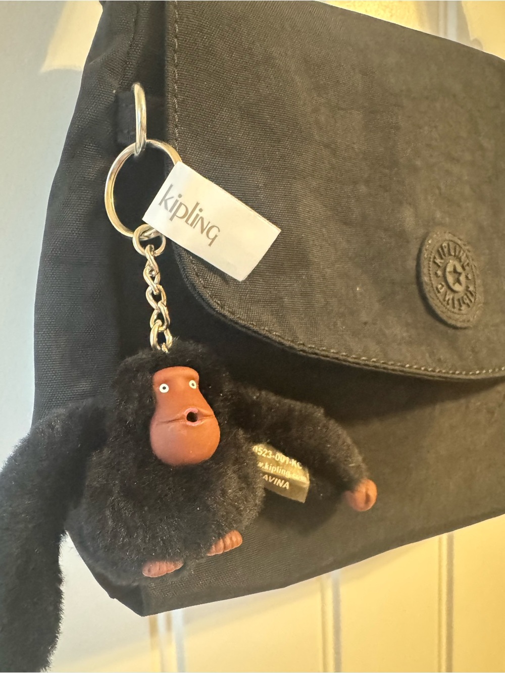 Kipling Black Shoulder Crossbody Bag with Monkey Charm - Picture 2 of 4